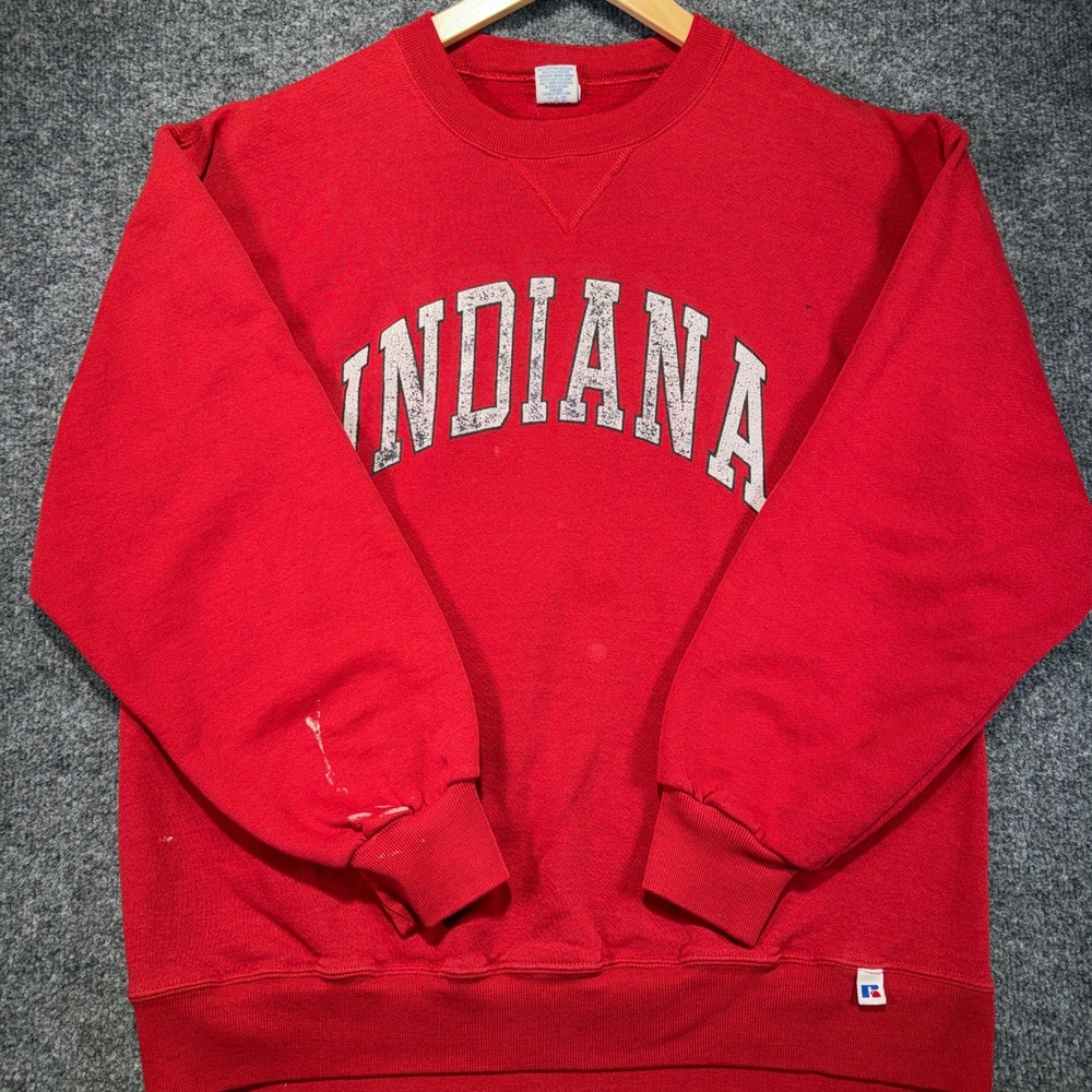 Russell Athletic Indiana IU University Sweatshirt Men L Red Vintage USA Made 90s